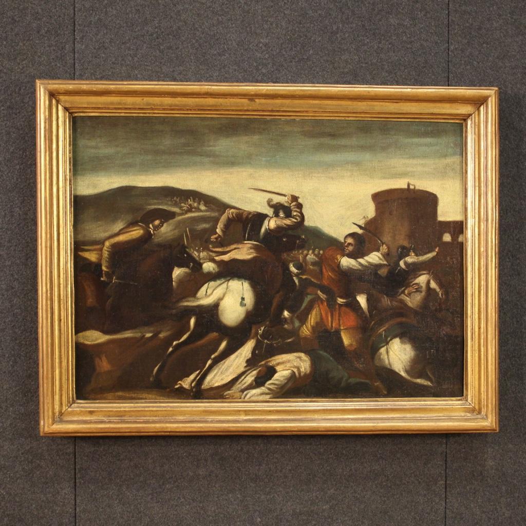 18th Century Oil on Canvas Italian Painting Battle with Knights, 1750 3