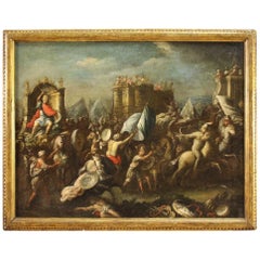 18th Century Oil on Canvas Italian Painting Battle with Knights, 1750