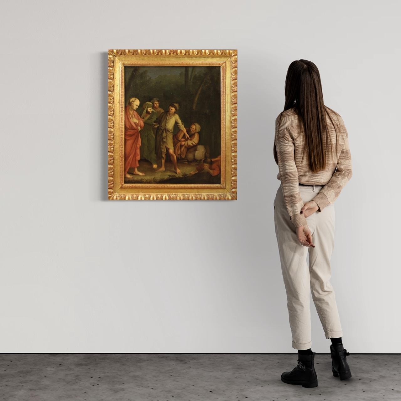 Peinture italienne ancienne du 18e siècle. Copie non-coeval de bonne qualité d'une peinture de Salvator Rosa exposée au Musée national d'art de Copenhague. Huile sur toile représentant un épisode de la vie de Diogène de Sinope. Un jour, le