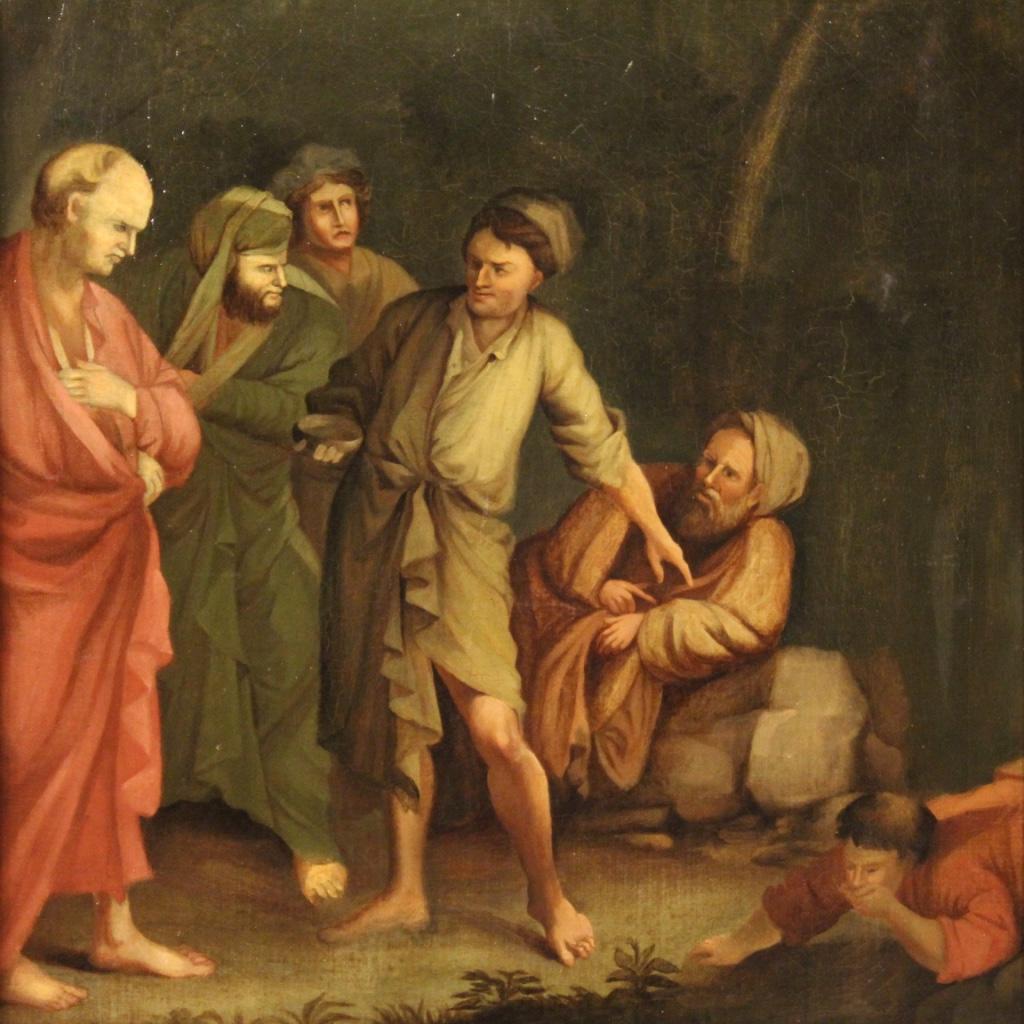 Italian huile sur toile du XVIIIe siècle Peinture italienne Épisode de la vie de Diogène en vente