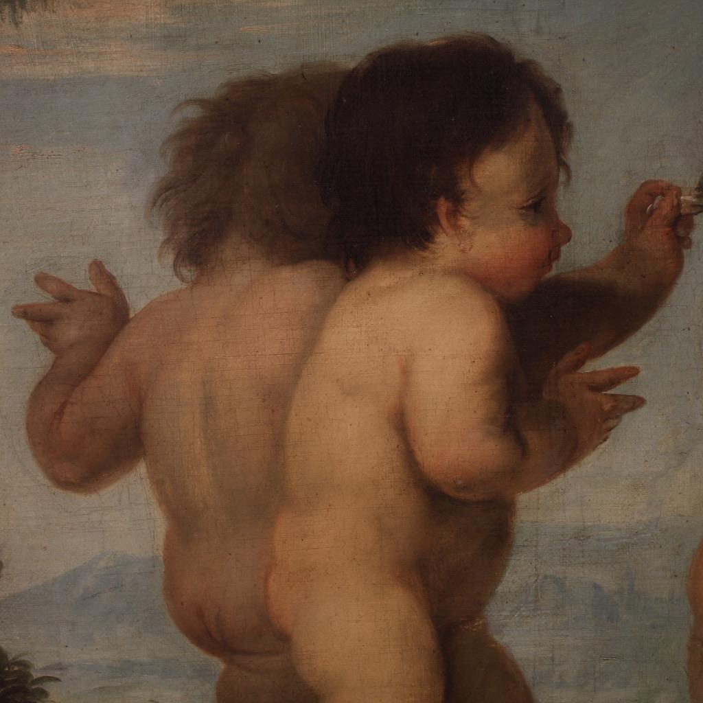 18th Century Oil on Canvas Italian Painting Game of Cherubs, 1760 in vendita 6