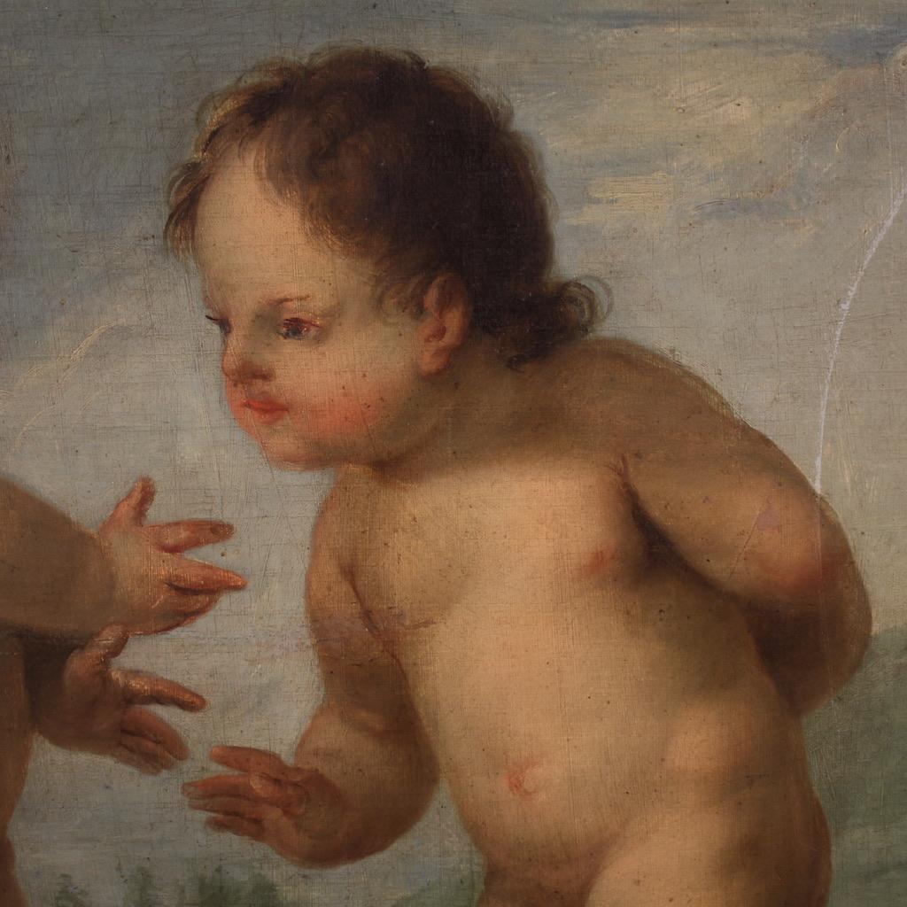 Mid-18th Century 18th Century Oil on Canvas Italian Painting Game of Cherubs, 1760 in vendita