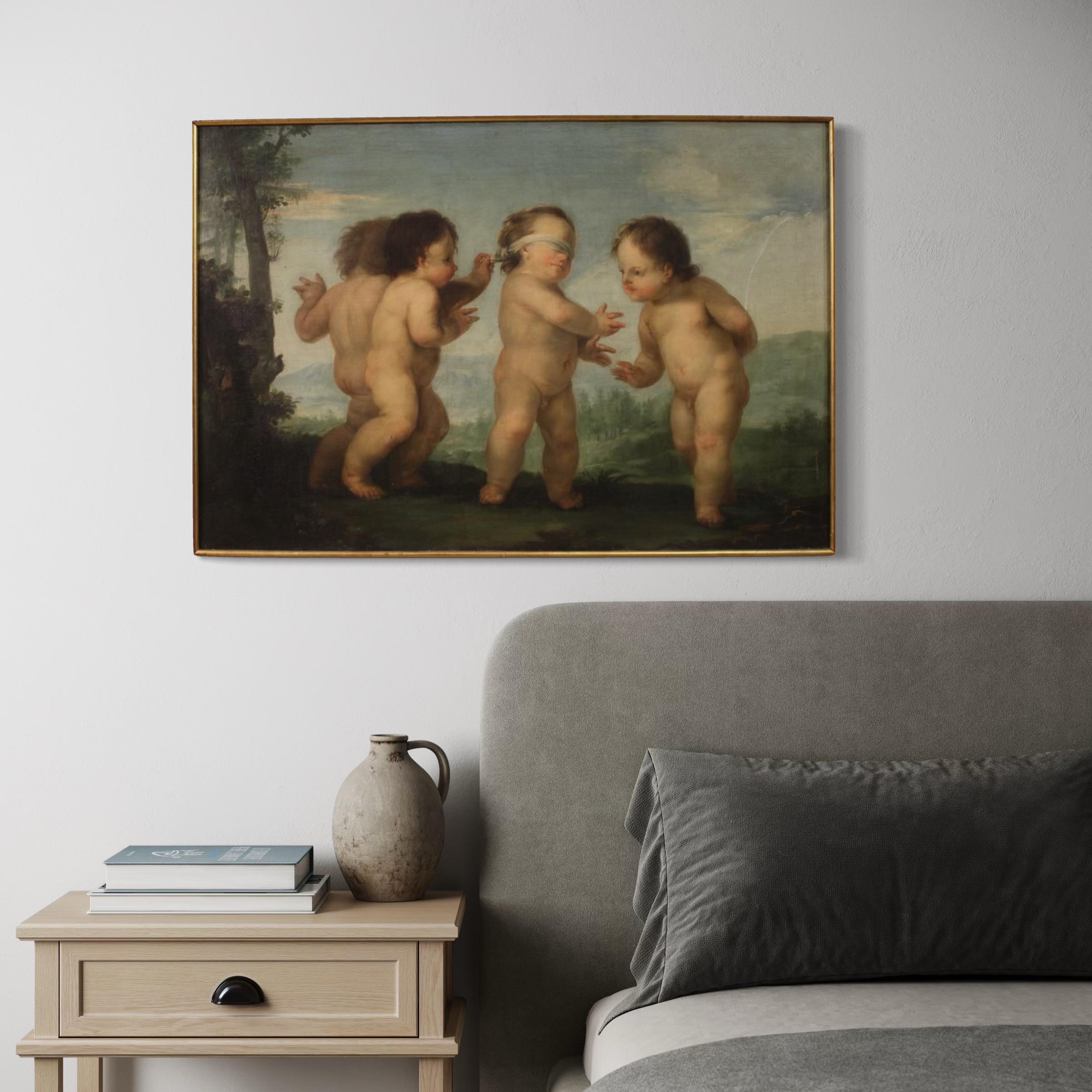 18th Century Oil on Canvas Italian Painting Game of Cherubs, 1760 in vendita 1
