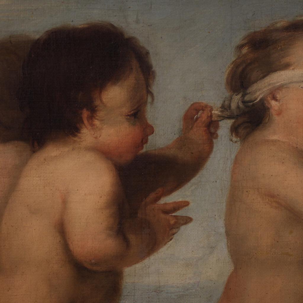 18th Century Oil on Canvas Italian Painting Game of Cherubs, 1760 in vendita 2