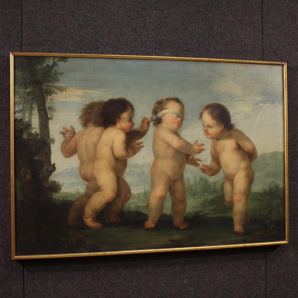 18th Century Oil on Canvas Italian Painting Game of Cherubs, 1760 in vendita 3