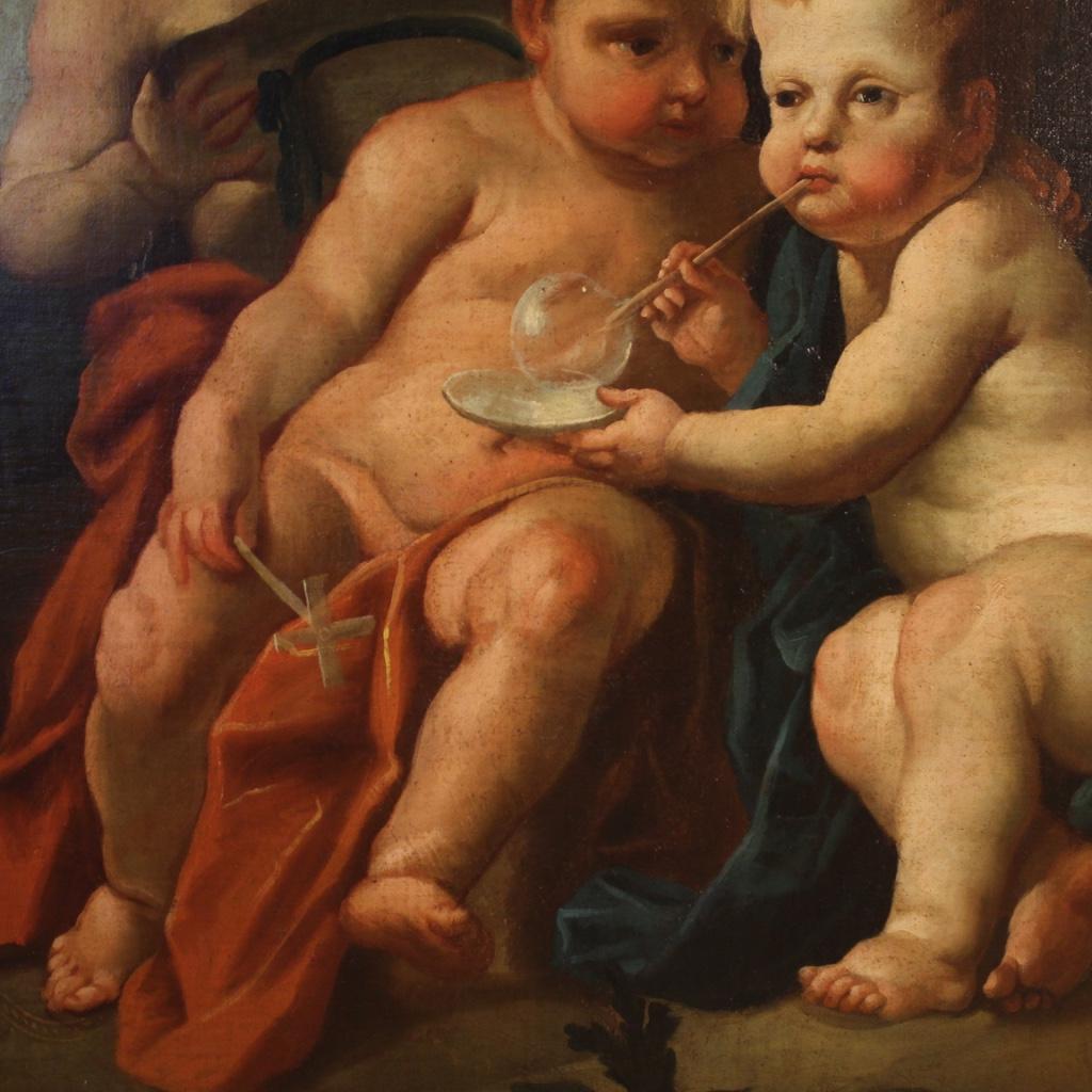 18th Century Oil on Canvas Italian Painting Game of Cherubs, 1770 1