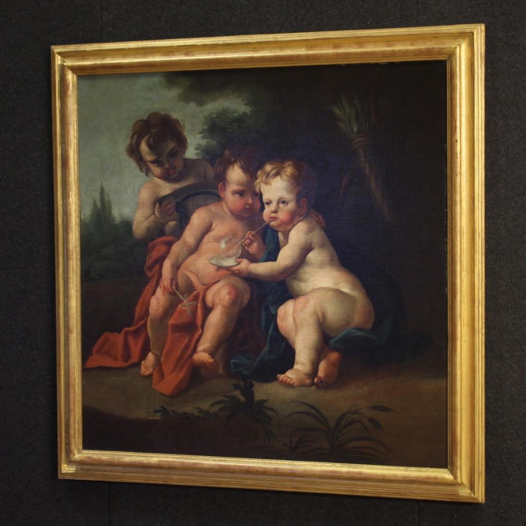 18th Century Oil on Canvas Italian Painting Game of Cherubs, 1770 5