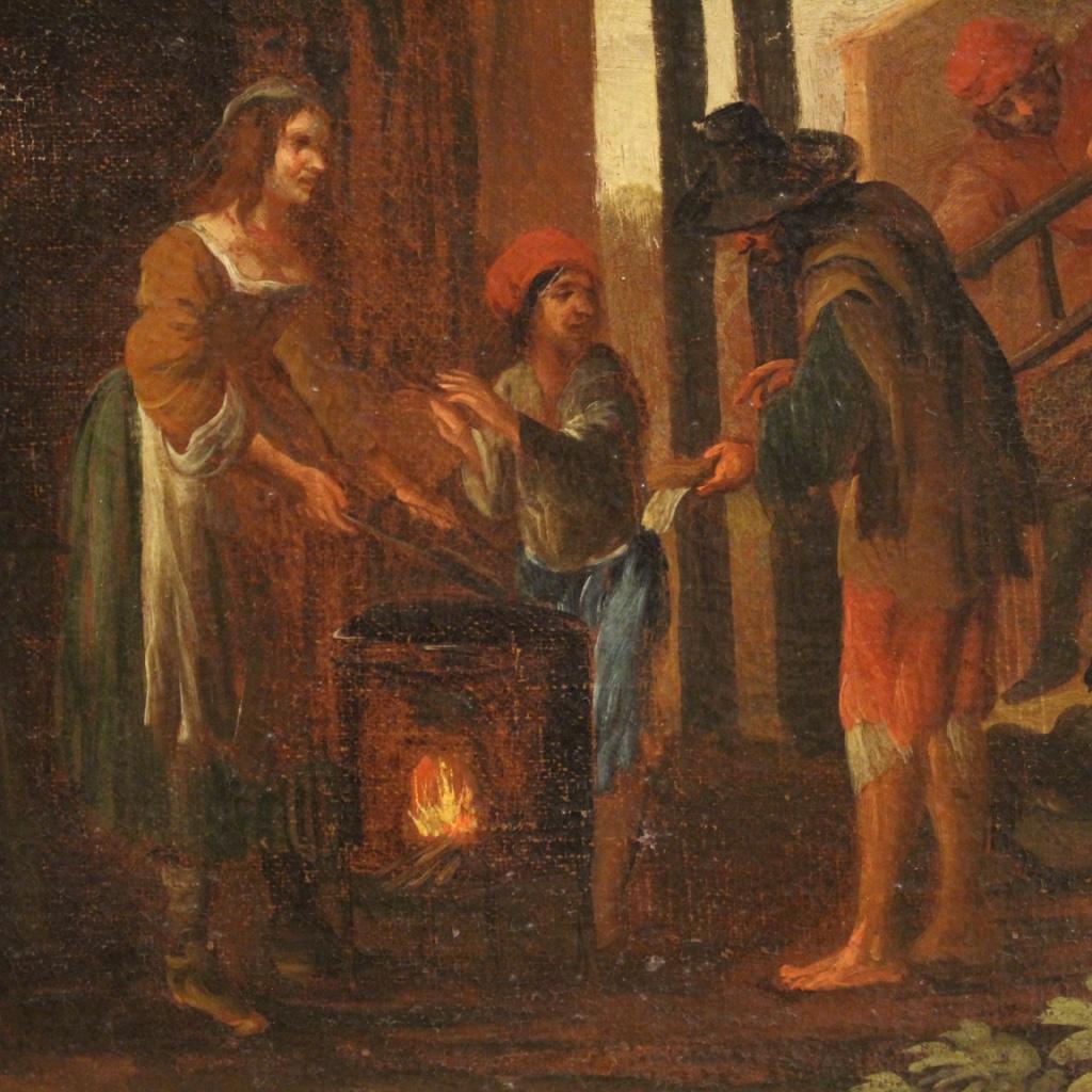 18. Jahrhundert Öl auf Leinwand Italienische Malerei Genre-Szene Populärer Stil, 1750 im Angebot 4