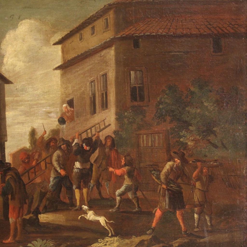 18th Century Oil on Canvas Italian Painting Genre Scene Popular Style, 1750 For Sale 7