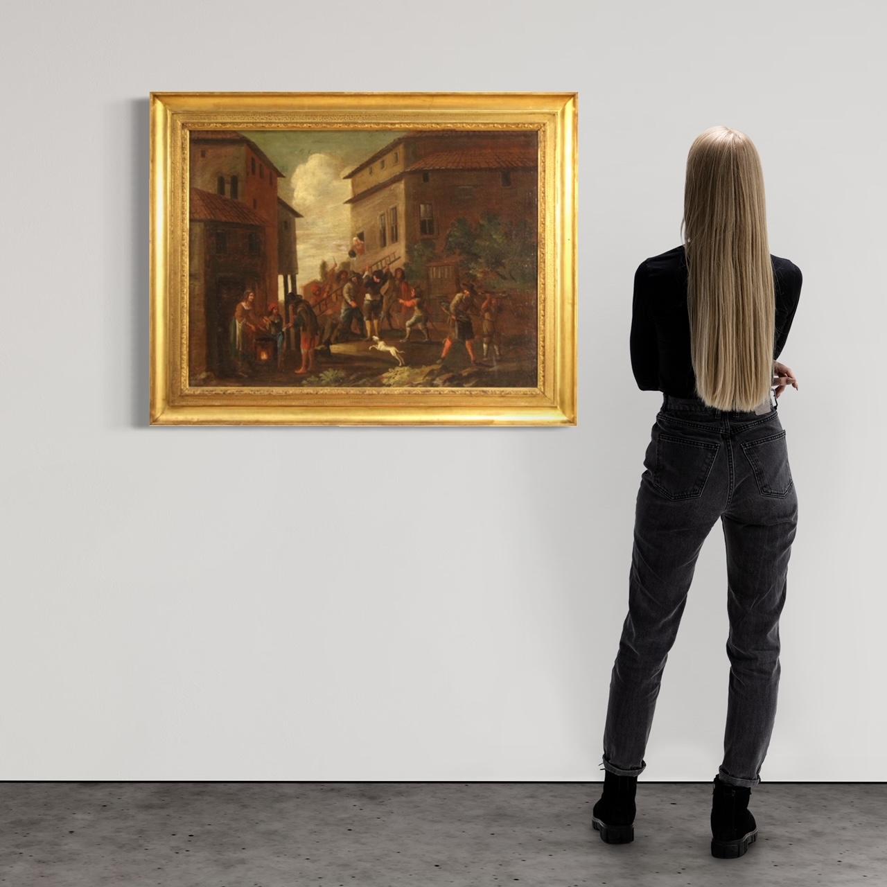 18. Jahrhundert Öl auf Leinwand Italienische Malerei Genre-Szene Populärer Stil, 1750 (Geölt) im Angebot