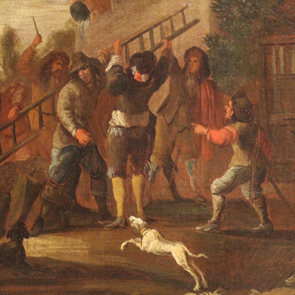 18th Century Oil on Canvas Italian Painting Genre Scene Popular Style, 1750 For Sale 4