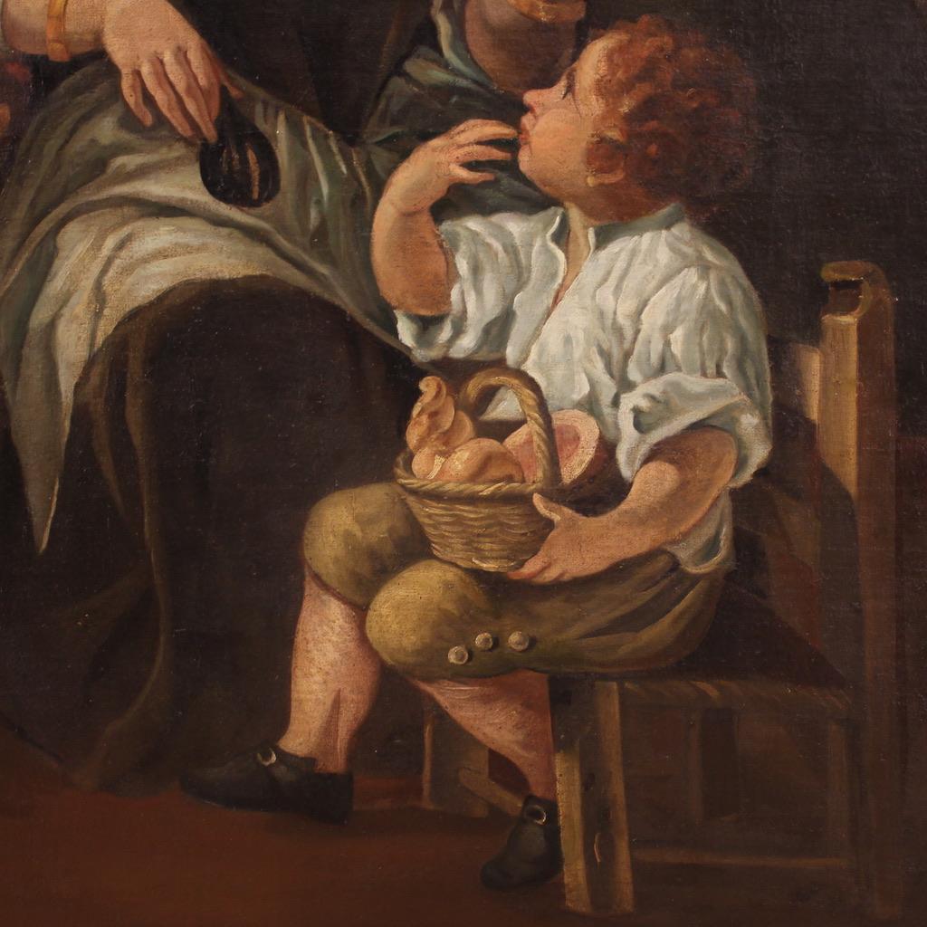 Mid-18th Century 18th Century Oil on Canvas Italian Painting Genre Scene with Still Life, 1760