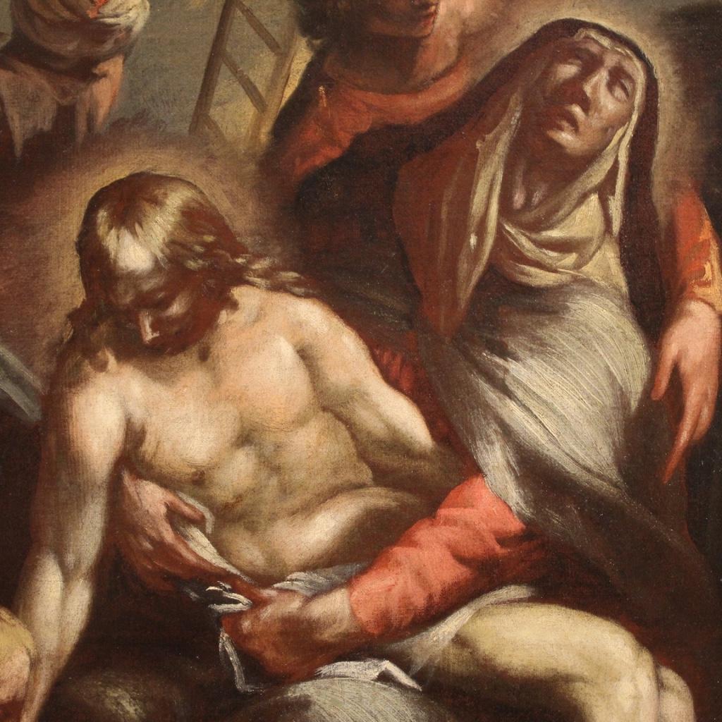 18th Century Oil on Canvas Lamentation over the Dead Christ Italian Painting  6