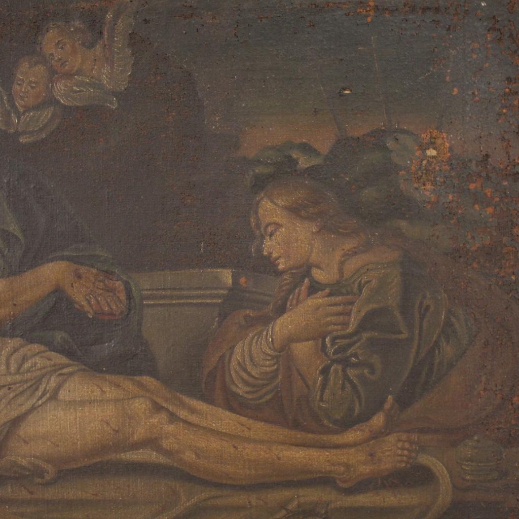 18th Century Oil on Canvas Italian Painting Lamentation over the Dead Christ 1