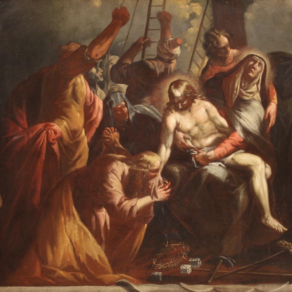 18th Century Oil on Canvas Lamentation over the Dead Christ Italian Painting  2