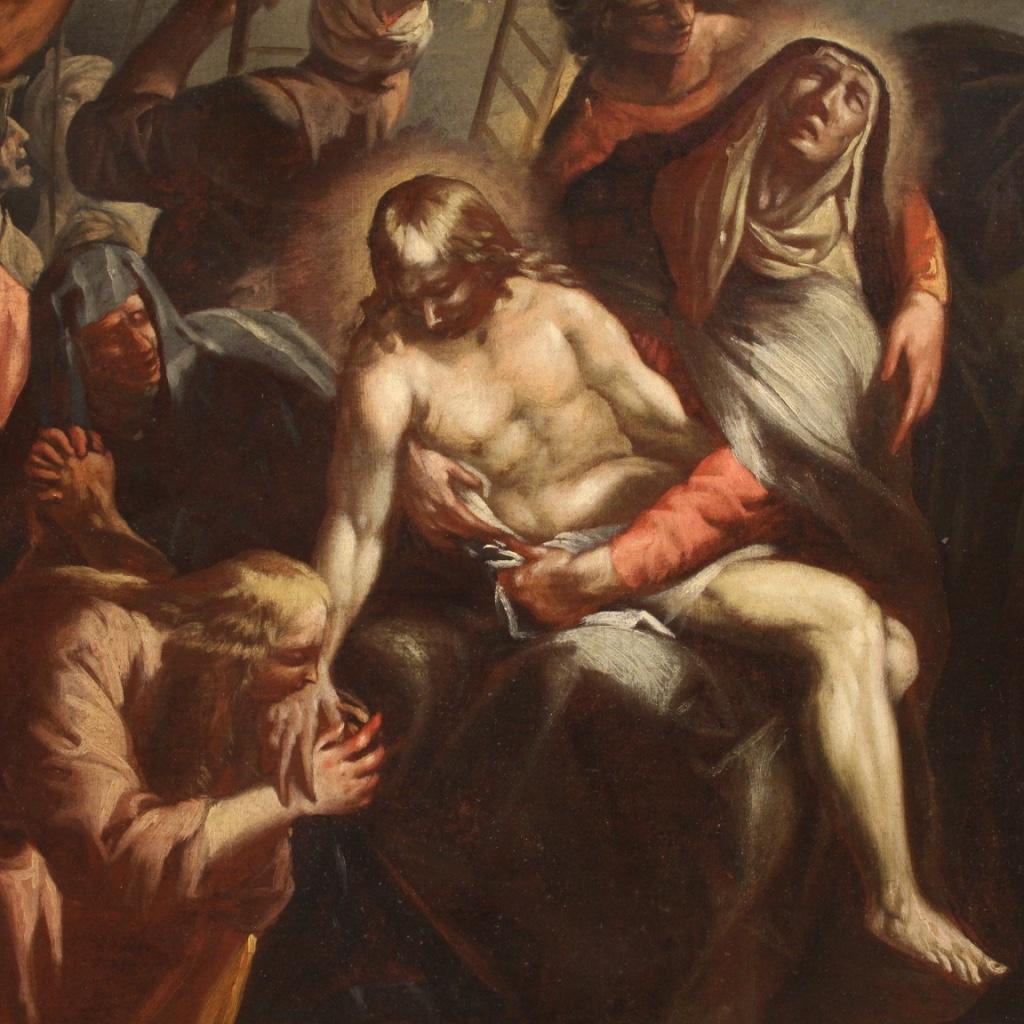 18th Century Oil on Canvas Lamentation over the Dead Christ Italian Painting  3