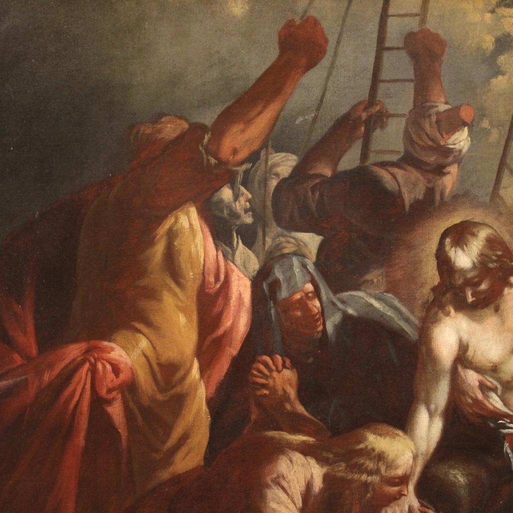 18th Century Oil on Canvas Lamentation over the Dead Christ Italian Painting  4