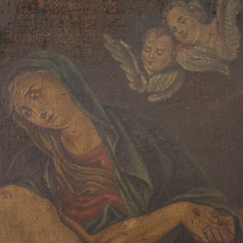 18th Century Oil on Canvas Italian Painting Lamentation over the Dead Christ 5