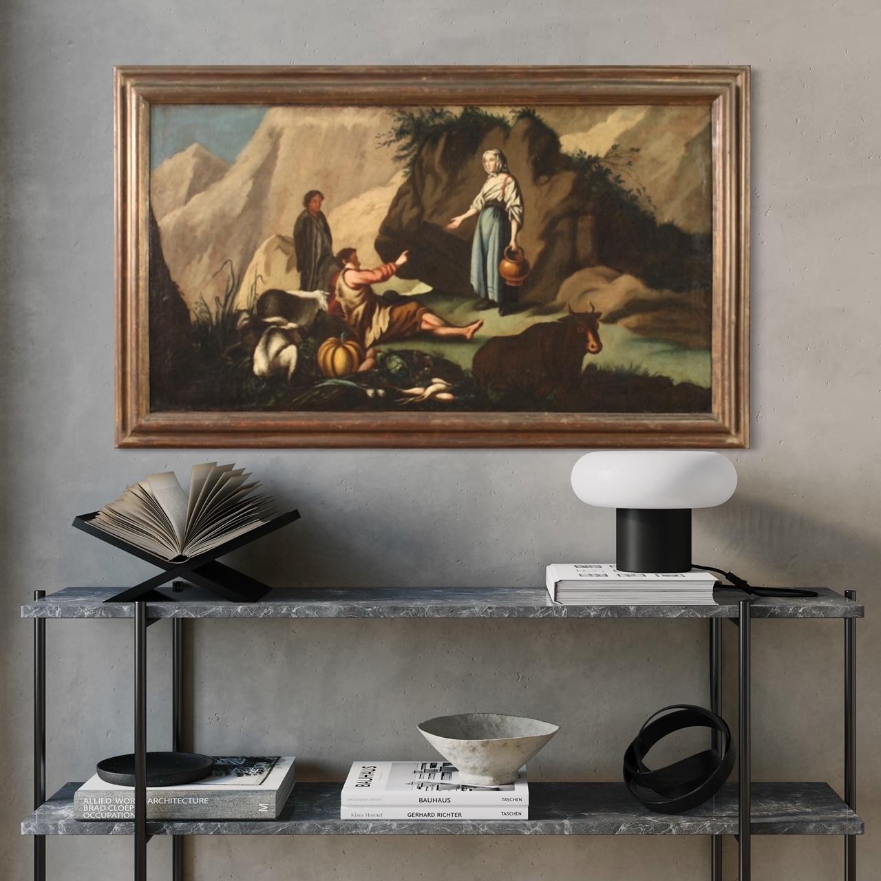 óleo sobre lienzo del siglo XVIII Pintura italiana Paisaje Escena pastoral, 1750 en venta 6