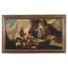 18th Century Oil on Canvas Italian Painting Landscape Pastoral Scene, 1750
