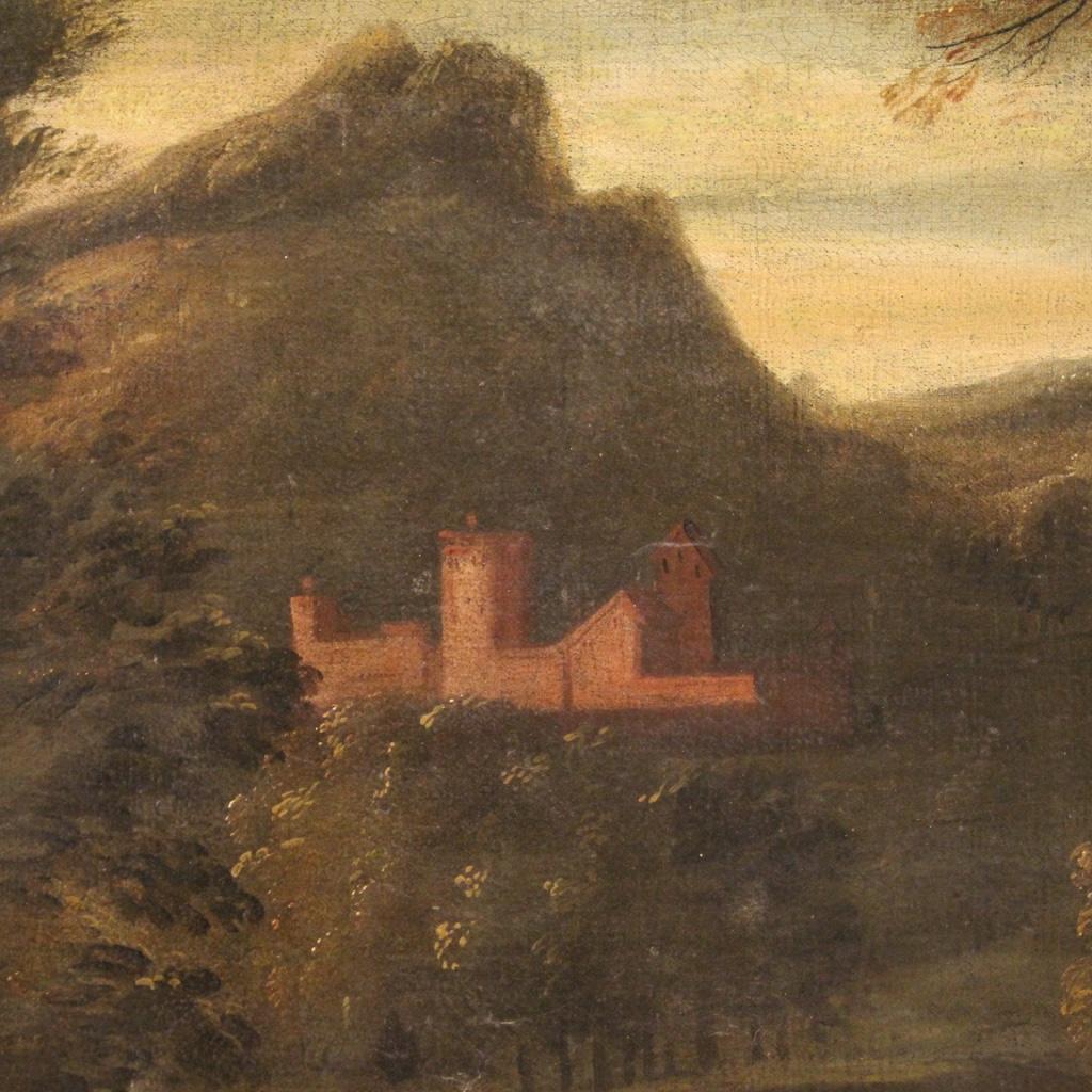 18th Century Oil on Canvas Italian Painting Landscape with Architectures, 1750 6