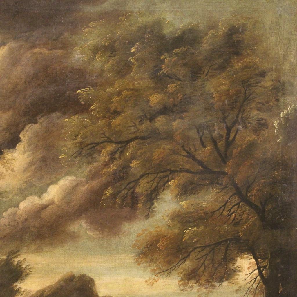 18th Century Oil on Canvas Italian Painting Landscape with Architectures, 1750 3