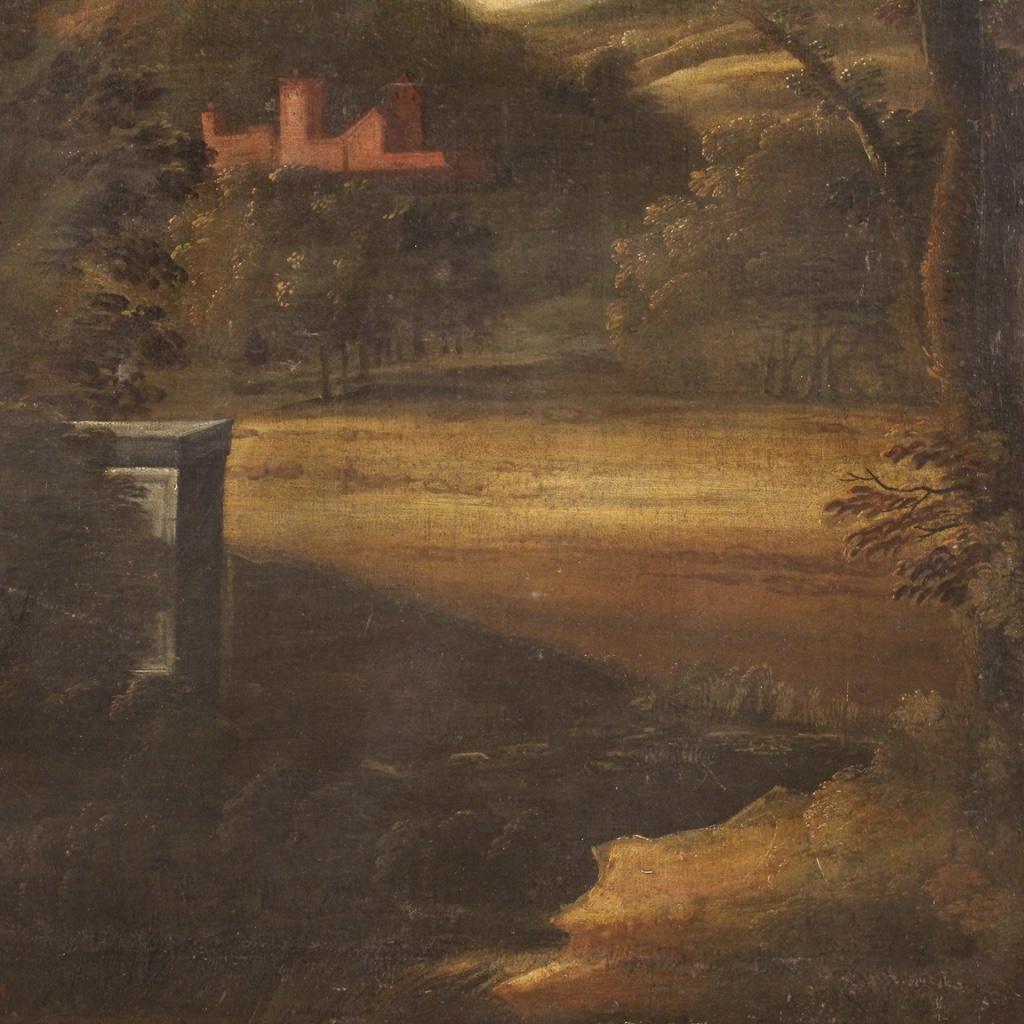 18th Century Oil on Canvas Italian Painting Landscape with Architectures, 1750 4