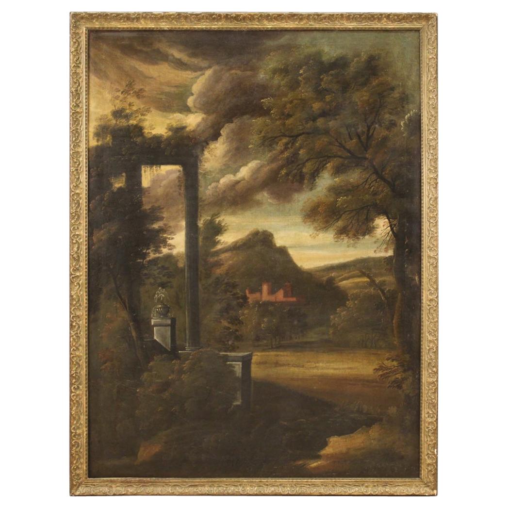 18th Century Oil on Canvas Italian Painting Landscape with Architectures, 1750
