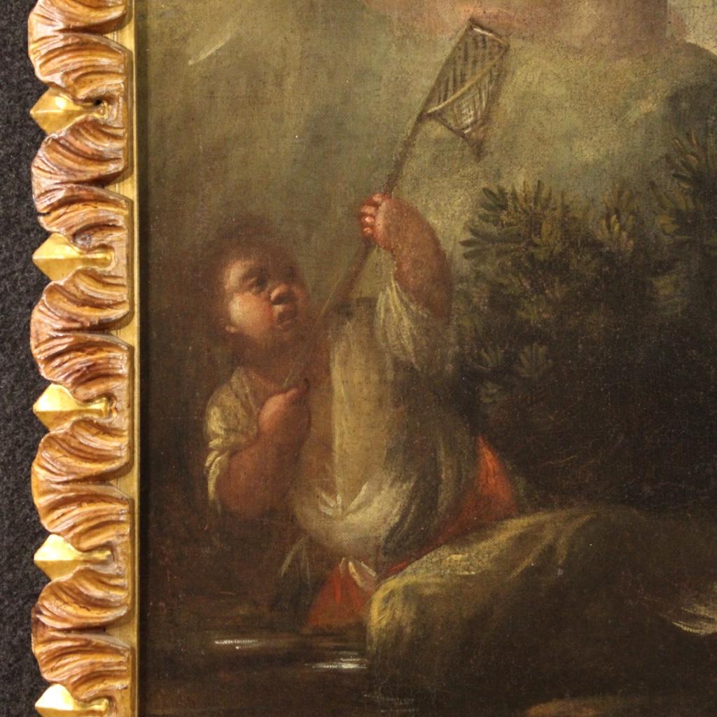 Italienisches Gemälde, Landschaft mit Kindern, Öl auf Leinwand, 18. Jahrhundert, 1730 im Angebot 7
