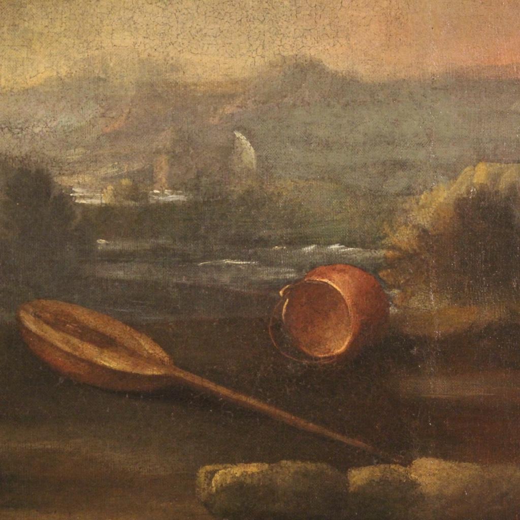 Italienisches Gemälde, Landschaft mit Kindern, Öl auf Leinwand, 18. Jahrhundert, 1730 im Angebot 4