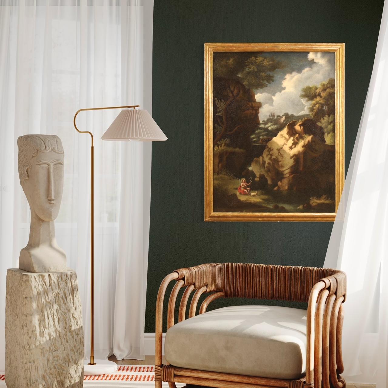 siglo XVIII Óleo sobre Lienzo Pintura Italiana Paisaje con San Juan Bautista. Juan el Bautista en venta 9