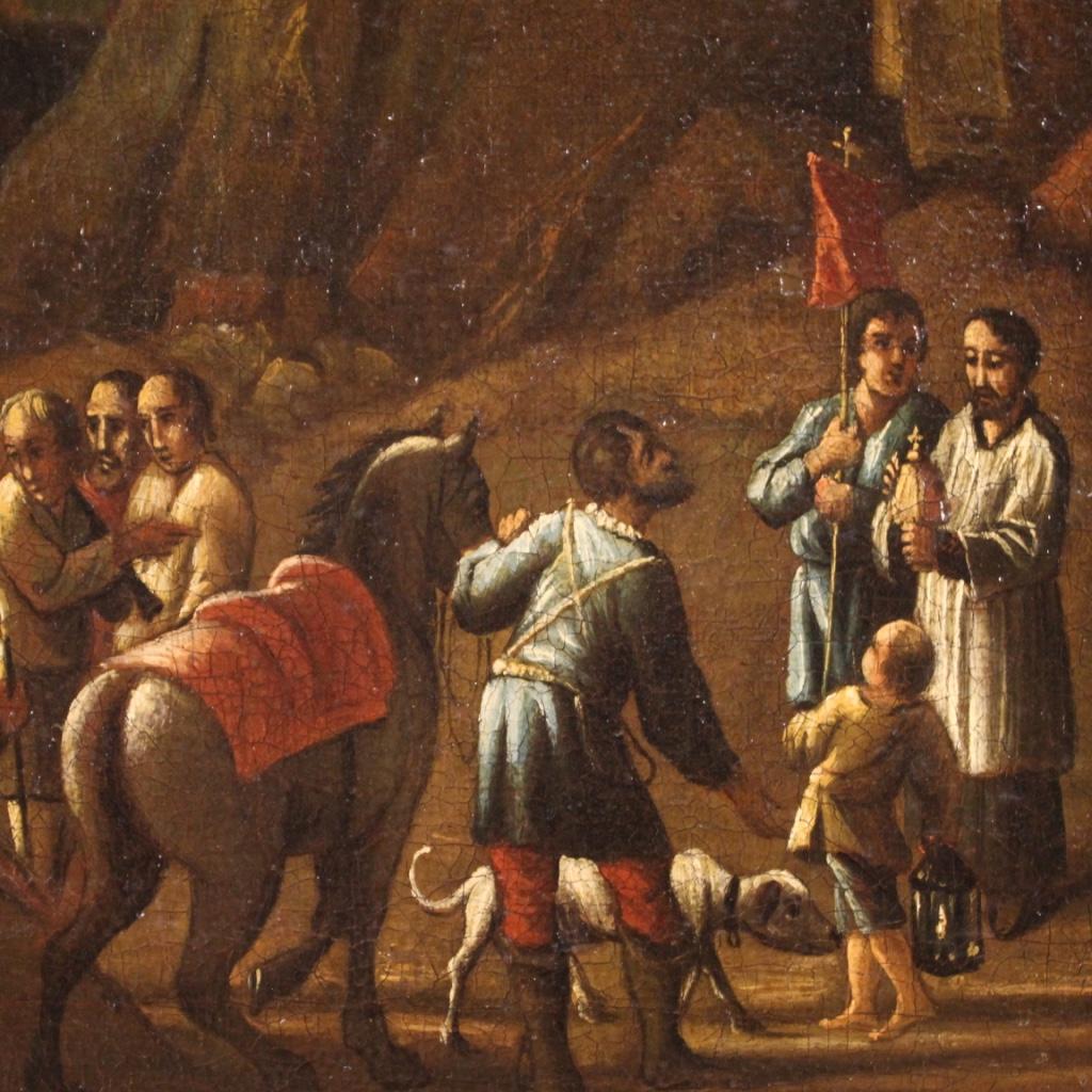 18th Century Oil on Canvas Italian Painting Landscape with Wayfarers, 1750 For Sale 5