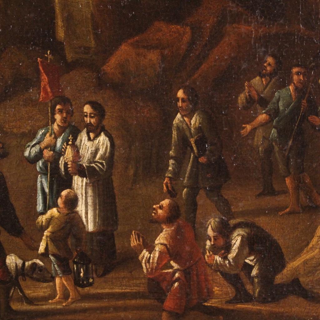 18th Century Oil on Canvas Italian Painting Landscape with Wayfarers, 1750 For Sale 3
