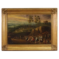 18th Century Oil on Canvas Italian Painting Landscape with Wayfarers, 1750