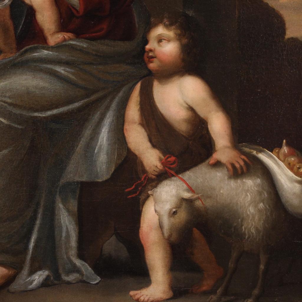 huile sur toile du XVIIIe siècle Peinture italienne Madone à l'enfant et Saint Jean en vente 5