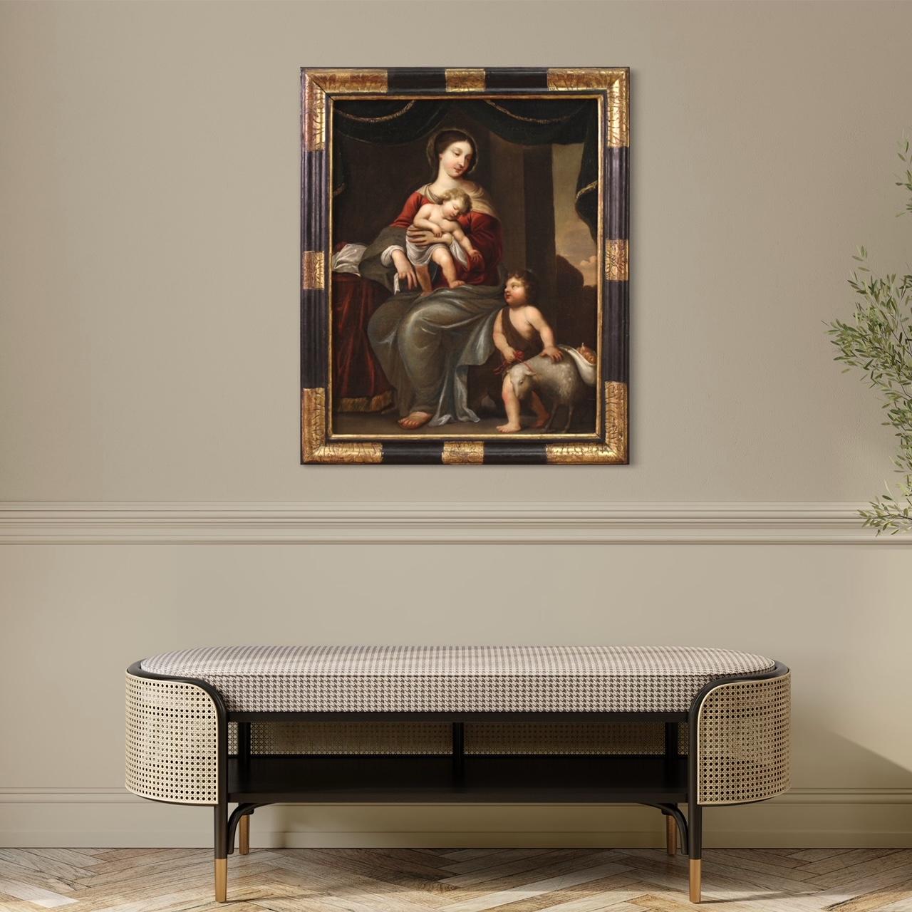 huile sur toile du XVIIIe siècle Peinture italienne Madone à l'enfant et Saint Jean en vente 9