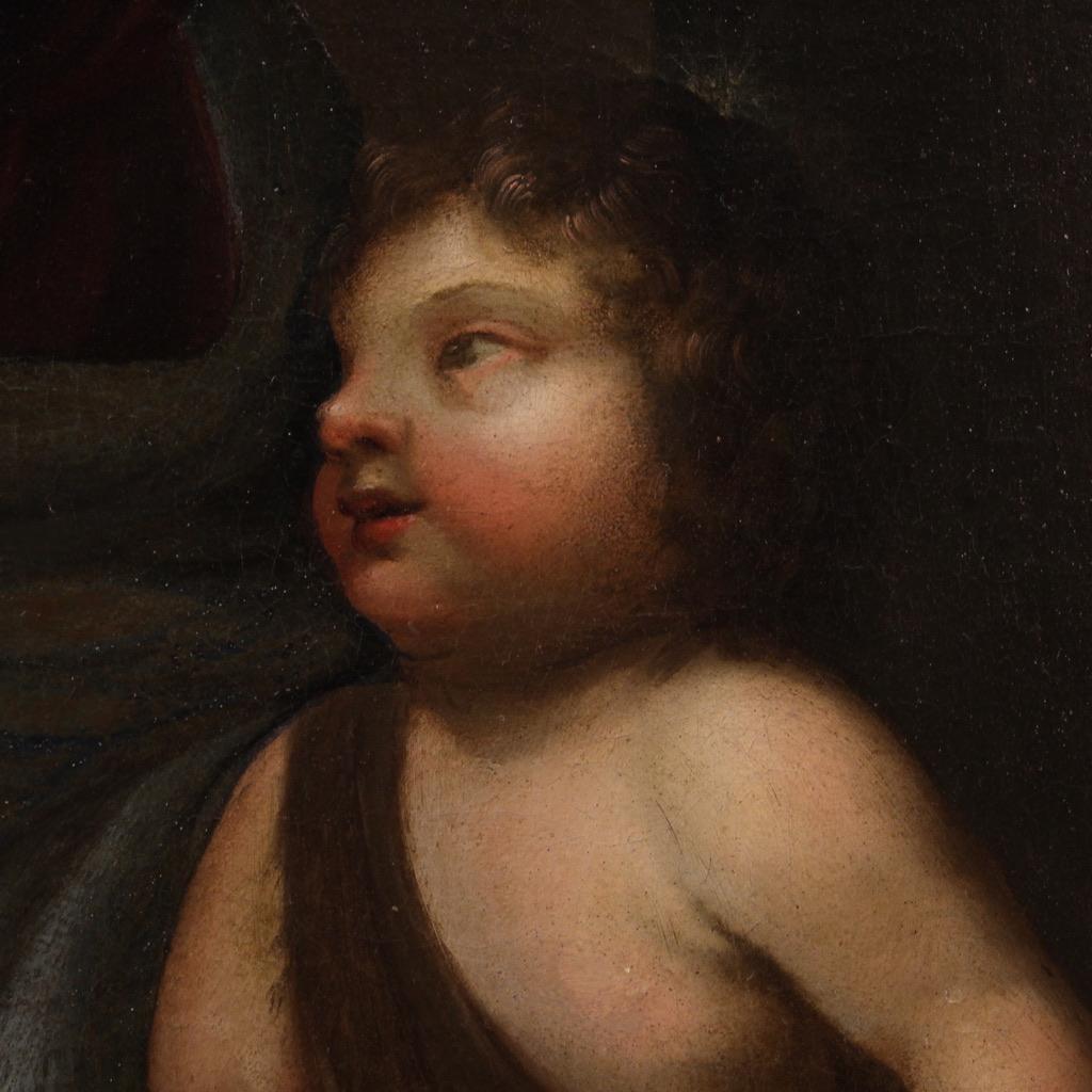 huile sur toile du XVIIIe siècle Peinture italienne Madone à l'enfant et Saint Jean en vente 10