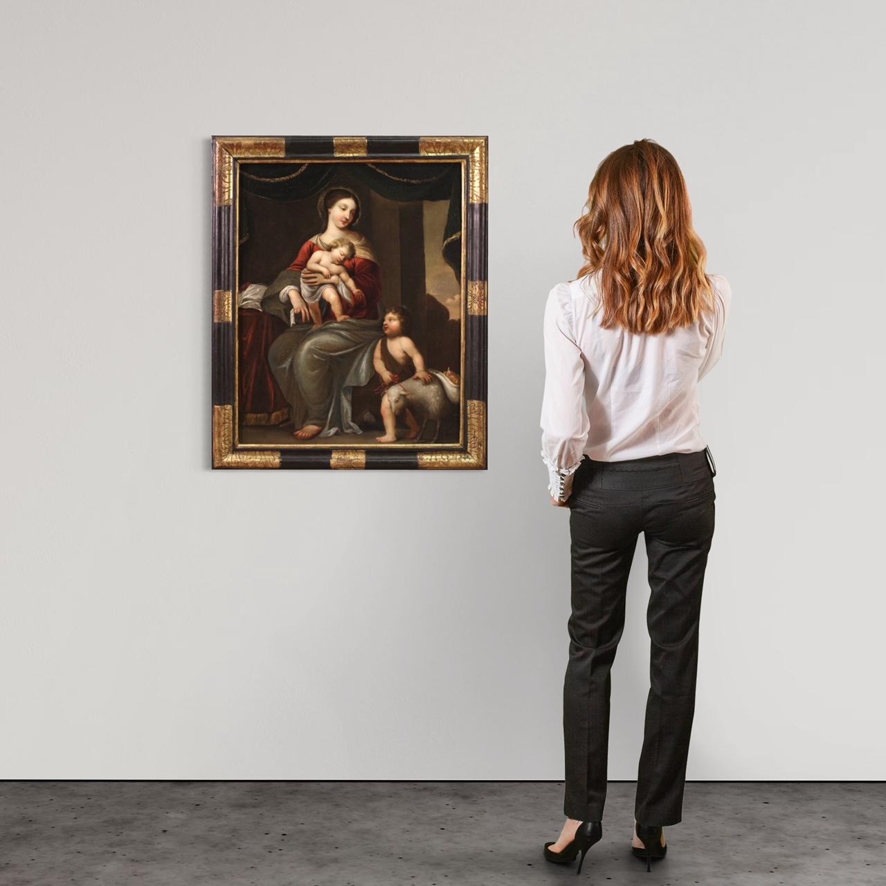 Italian huile sur toile du XVIIIe siècle Peinture italienne Madone à l'enfant et Saint Jean en vente