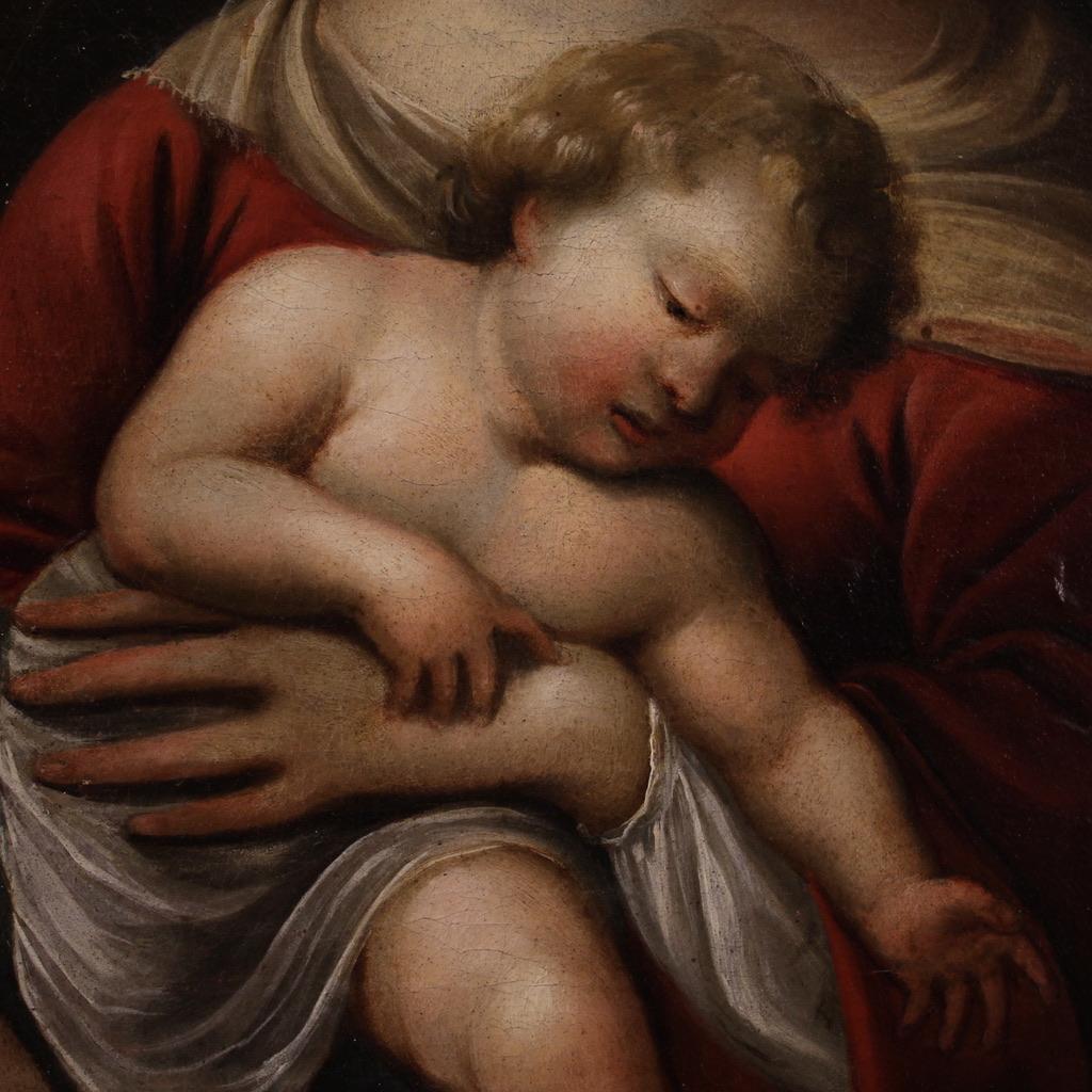 huile sur toile du XVIIIe siècle Peinture italienne Madone à l'enfant et Saint Jean Bon état - En vente à Vicoforte, Piedmont