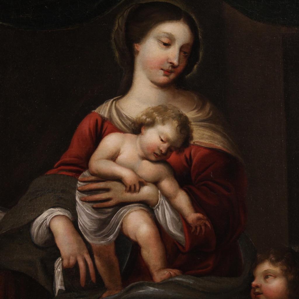 18th Century Oil on Canvas Italian Painting Madonna with child and Saint John For Sale 1