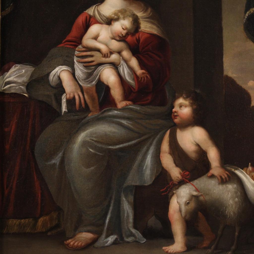 18th Century Oil on Canvas Italian Painting Madonna with child and Saint John For Sale 2