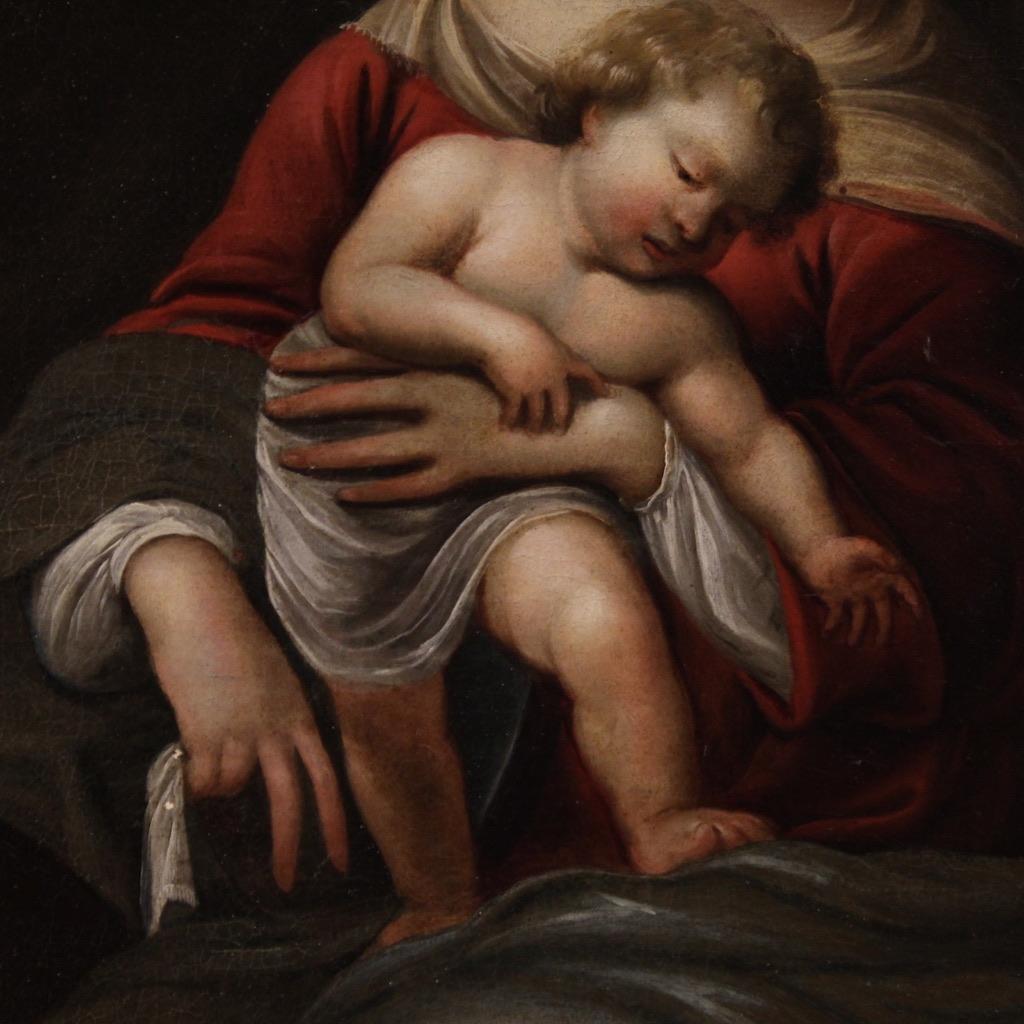 18. Jahrhundert Öl auf Leinwand Italienische Malerei Madonna mit Kind und Sankt Johannes im Angebot 3