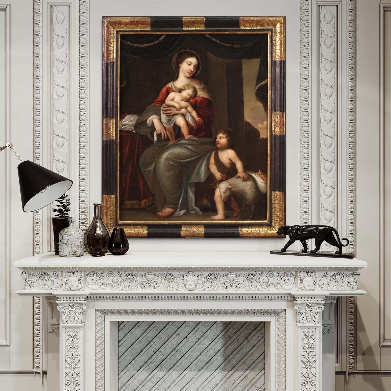 18. Jahrhundert Öl auf Leinwand Italienische Malerei Madonna mit Kind und Sankt Johannes im Angebot 4