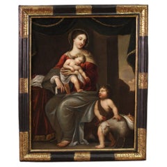 Antique 18th Century Oil on Canvas Italian Painting Madonna with child and Saint John