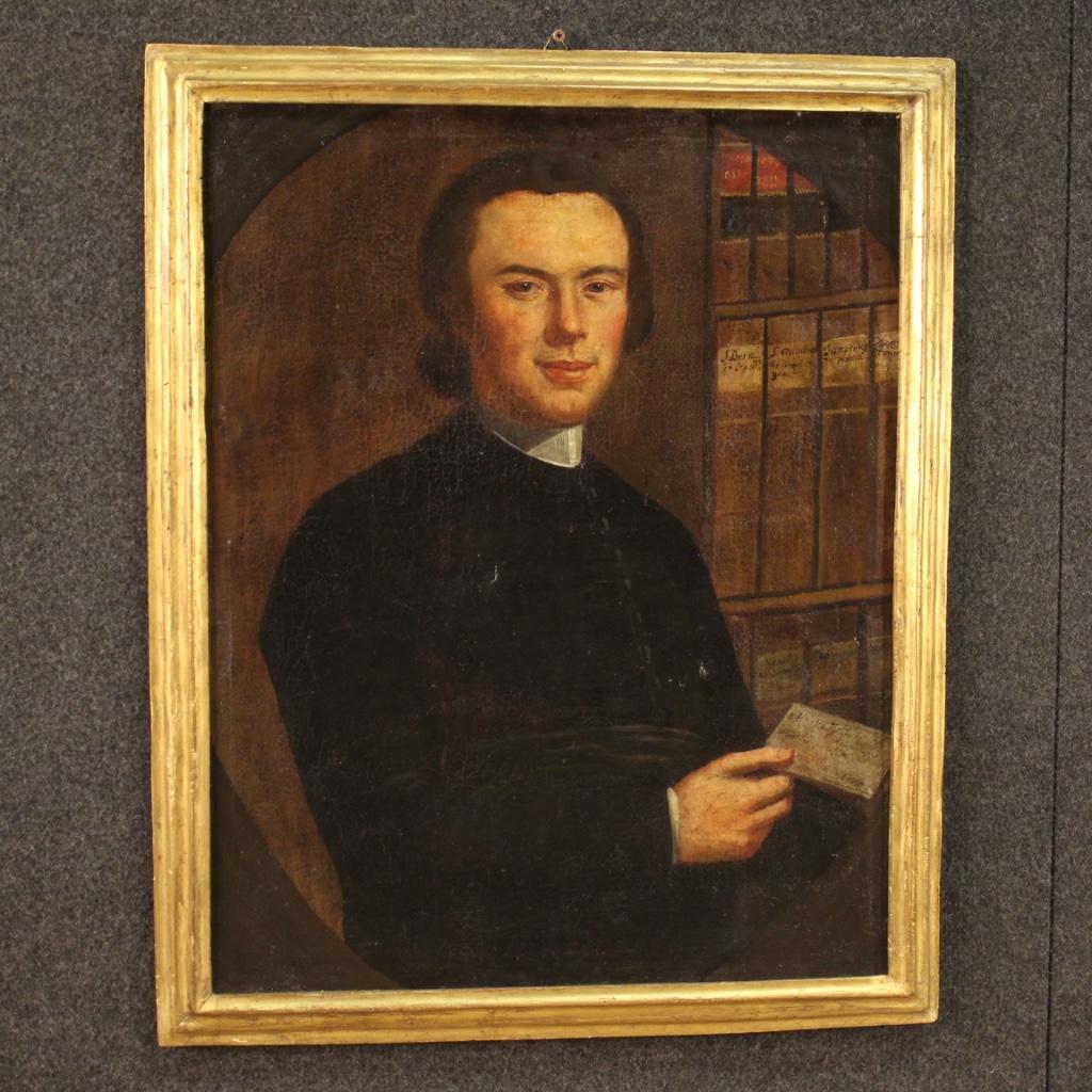 18th Century Oil on Canvas Italian Painting Portrait of a Young Clergyman, 1760 6