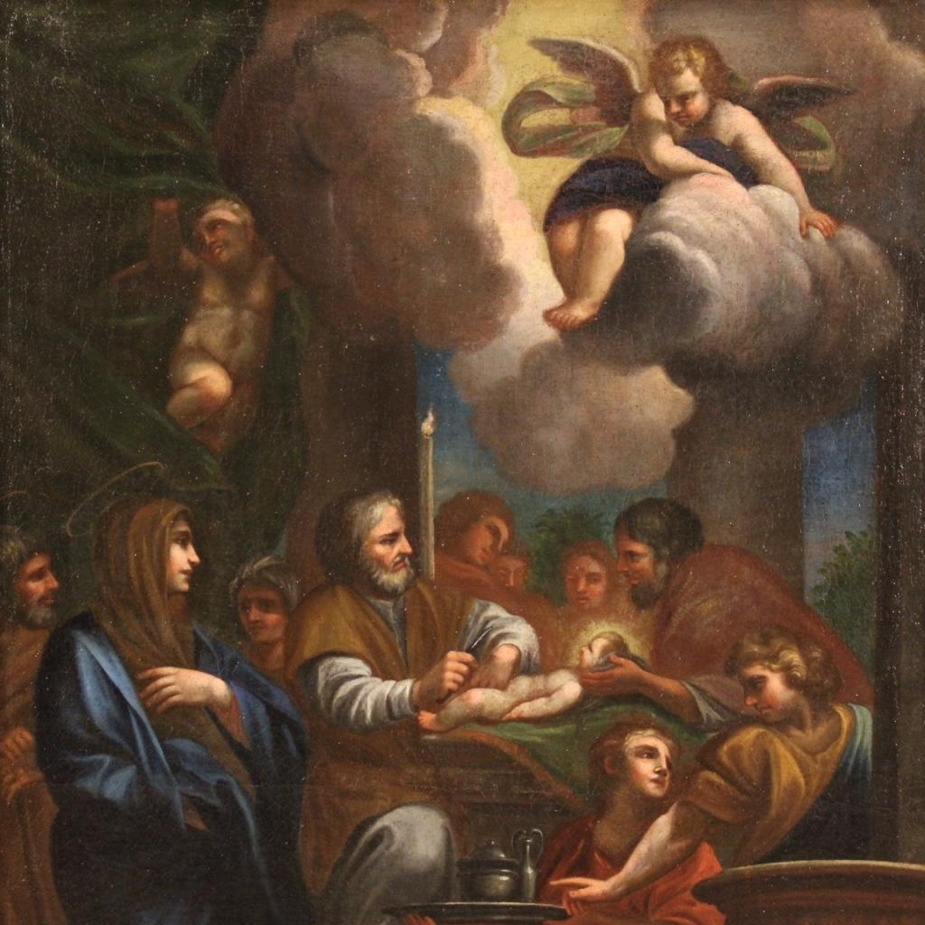 18th Century Oil on Canvas Italian Painting Presentation of Jesus in the Temple In Good Condition In Vicoforte, Piedmont
