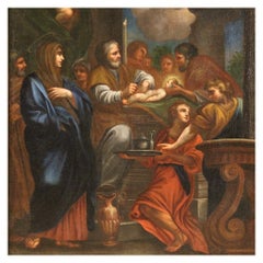 18th Century Oil on Canvas Italian Painting Presentation of Jesus in the Temple