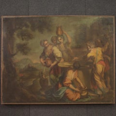 18th Century Oil on Canvas Italian Painting Rebecca and Eliezer at the Well 1740