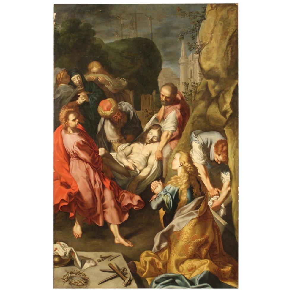 18th Century Oil on Canvas Italian Painting The Entombment of Christ, 1730