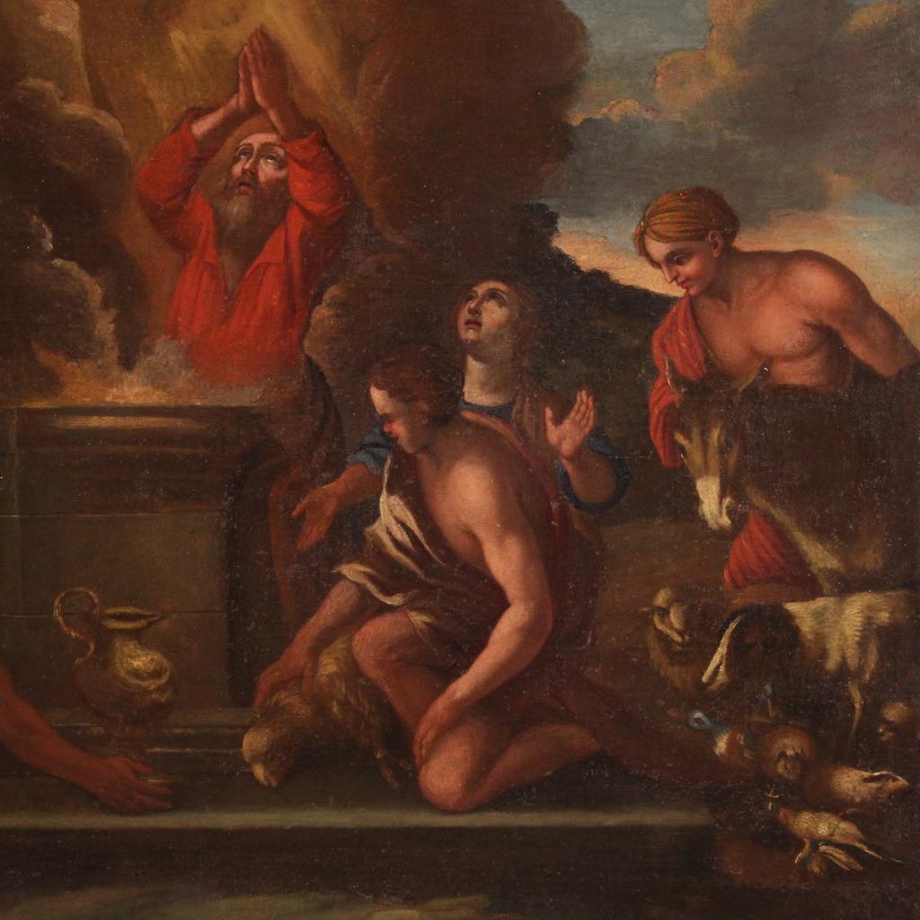 18th Century Oil on Canvas Italian Religious Antique Painting the Sacrifice 1720 For Sale 1